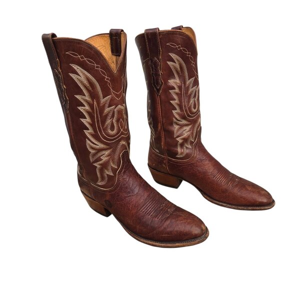 Lucchese 2000 Cowboy Boots Brown Leather Mens 9.5 D Western Wear Rodeo Country - Picture 13 of 16